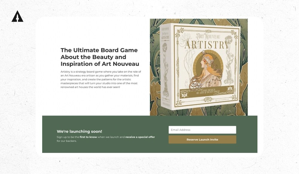 Example of a Kickstarter pre-launch reservation funnel landing page with a $1 deposit VIP offer and email signup